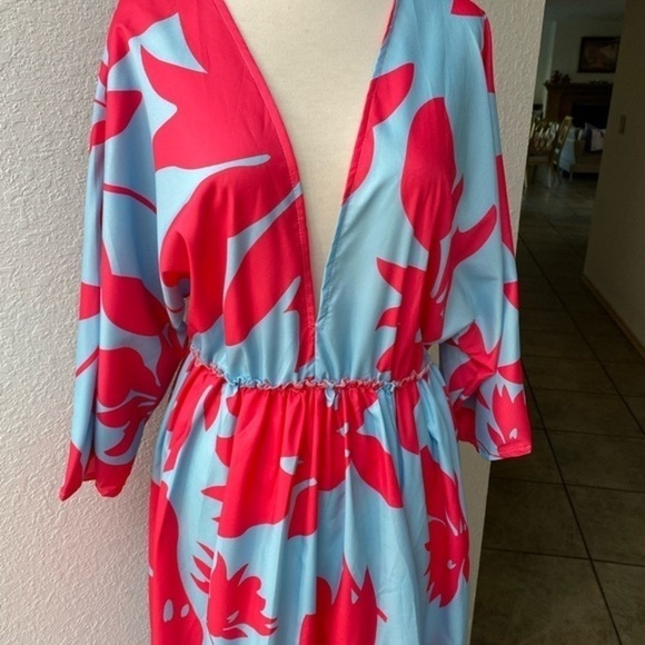 Caftan Maxi‎ Tunic Blue and Pink Floral Print Dress Small - Picture 2 of 15